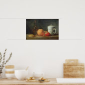 Stillleben mit Obst und Weinflasche Poster (Küche)