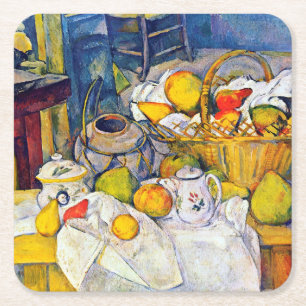 Stillleben mit Obstkorb, Paul Cezanne Rechteckiger Pappuntersetzer