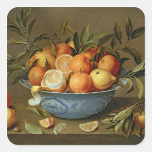 Stillleben mit Orangen und Zitronen Quadratischer Aufkleber