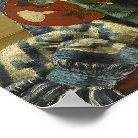 Stillleben mit Pfauenfedern Poster (Ecke)