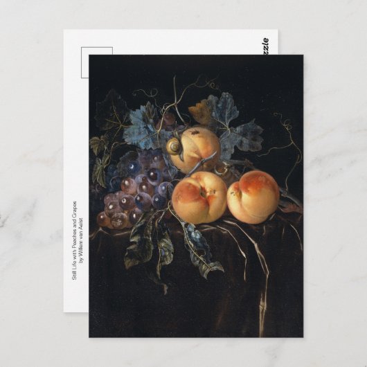 Stillleben mit Pfirsichen und Trauben von van Aels Postkarte (Vorne/Hinten)