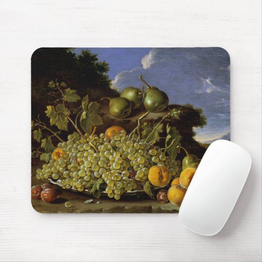 Stillleben mit Platte der Trauben, Pfirsiche, Mousepad (Mit Mouse)