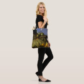 Stillleben mit Platte der Trauben, Pfirsiche, Tasche (Am Model)