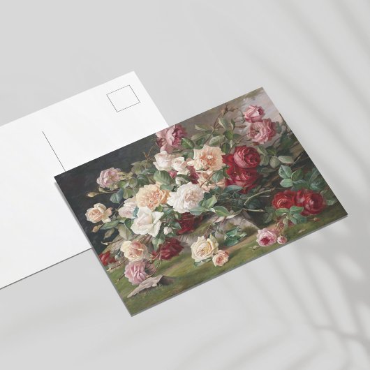 Stillleben mit Postkarte für Rose