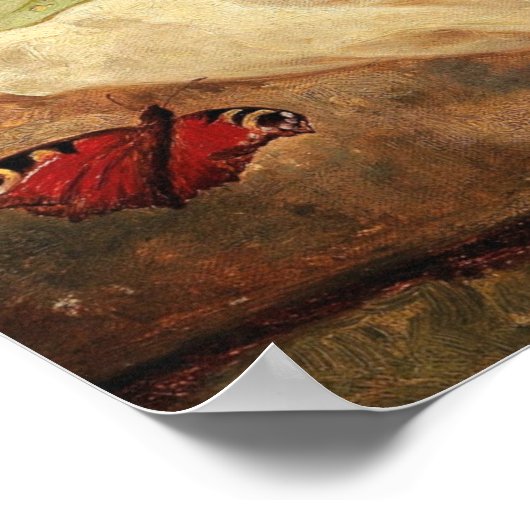 Stillleben mit Rose auf einem Waldboden Poster (Ecke)