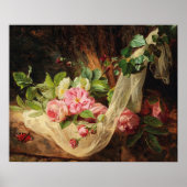 Stillleben mit Rose auf einem Waldboden Poster (Vorne)