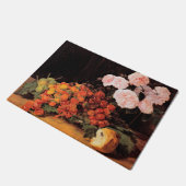 Stillleben mit Rose, Erdbeeren und Brot Fußmatte (Schrägansicht)