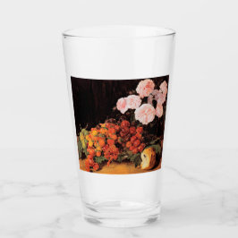 Stillleben mit Rose, Erdbeeren und Brot Glas