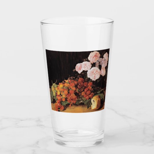 Stillleben mit Rose, Erdbeeren und Brot Glas (Vorderseite)