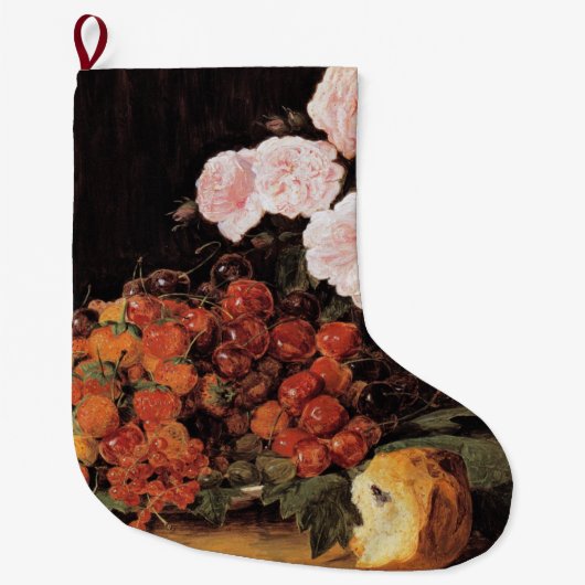 Stillleben mit Rose, Erdbeeren und Brot Großer Weihnachtsstrumpf (Vorderseite)