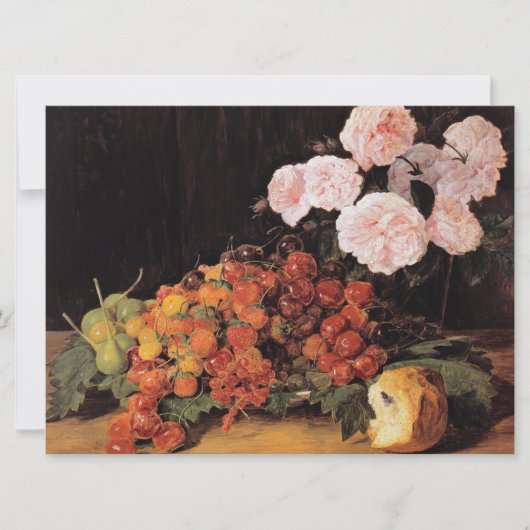 Stillleben mit Rose, Erdbeeren und Brot Karte (Vorderseite)