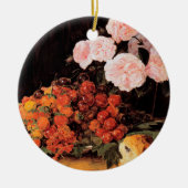 Stillleben mit Rose, Erdbeeren und Brot Keramik Ornament (Vorne)