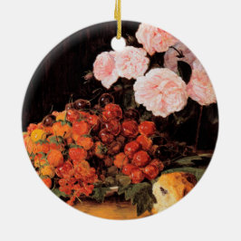 Stillleben mit Rose, Erdbeeren und Brot Keramik Ornament