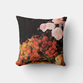 Stillleben mit Rose, Erdbeeren und Brot Kissen