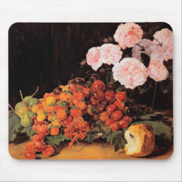Stillleben mit Rose, Erdbeeren und Brot Mousepad