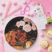 Stillleben mit Rose, Erdbeeren und Brot Pappteller (Party)