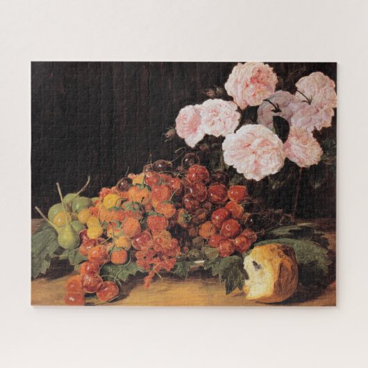 Stillleben mit Rose, Erdbeeren und Brot Puzzle (Horizontal)