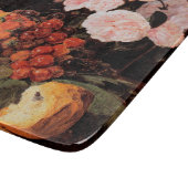 Stillleben mit Rose, Erdbeeren und Brot Schneidebrett (Ecke)