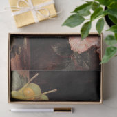 Stillleben mit Rose, Erdbeeren und Brot Seidenpapier (Geschenk)