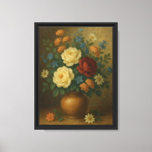 Stillleben mit Rose in einer rustikalen Vase Leinwanddruck