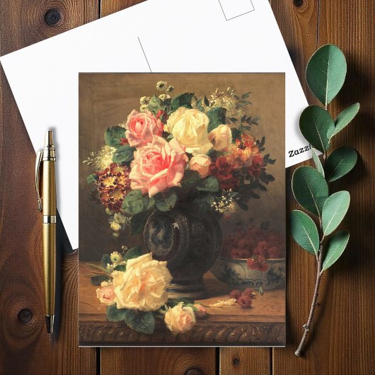Stillleben mit Rose und Himbeeren, Postkarte