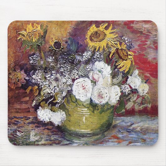 Stillleben mit Rose und Sonnenblumen - Van Gogh Mousepad (Vorne)