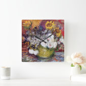 Stillleben mit Rose und Sonnenblumen - Van Gogh Quadratische Wanduhr (Zuhause)