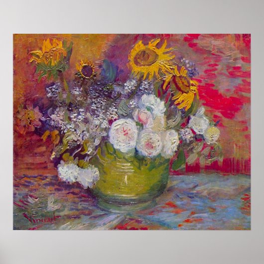 Stillleben mit Rose und Sonnenblumen von van Gogh Poster (Vorne)