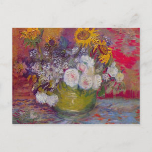 Stillleben mit Rose und Sonnenblumen von Van Gogh Postkarte