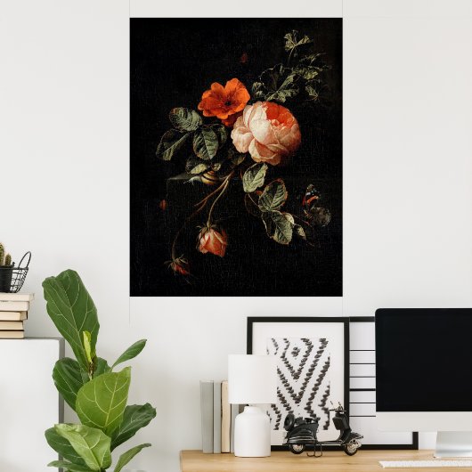 Stillleben mit Rose von Elias van den Broeck Poster (Heimbüro)