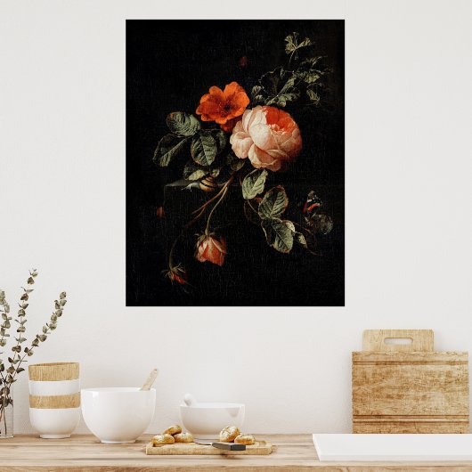 Stillleben mit Rose von Elias van den Broeck Poster (Küche)