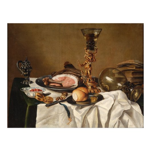 Stillleben mit Schinken, Büchern und Zierschiffen Fotodruck (Vorne)