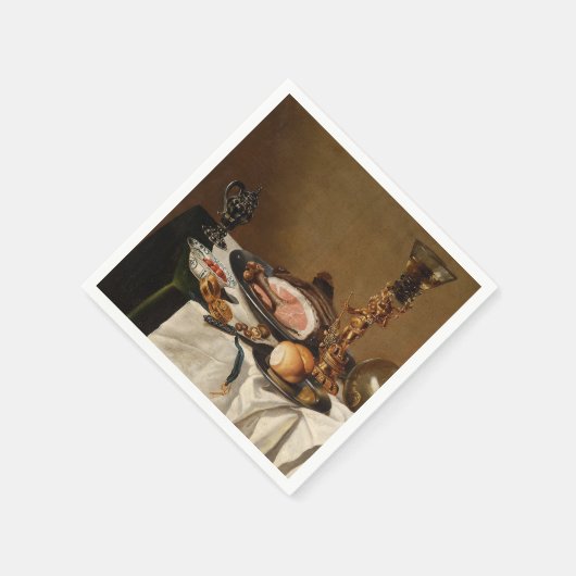 Stillleben mit Schinken, Büchern und Zierschiffen Serviette (Ecke)