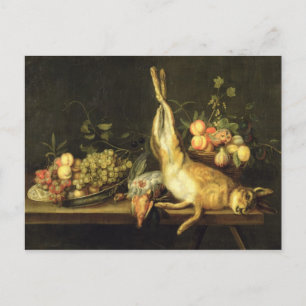 Stillleben mit Spiel und Obst Postkarte