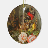 Stillleben mit Summenvogel in einer Glashaube Keramikornament (Links)