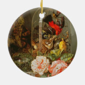 Stillleben mit Summenvogel in einer Glashaube Keramikornament (Hinten)