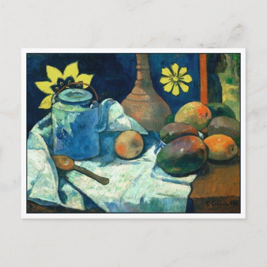 Stillleben mit Teekanne und Obst von Gauguin Postkarte (Vorderseite)