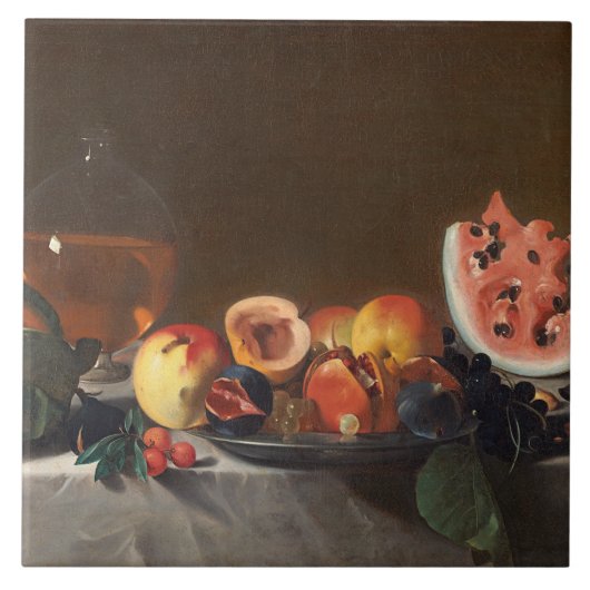 Stillleben mit Wassermelonen und Carafe Fliese (Vorderseite)