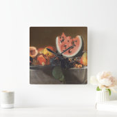 Stillleben mit Wassermelonen und Karaffe Quadratische Wanduhr (Zuhause)