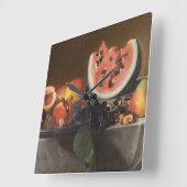 Stillleben mit Wassermelonen und Karaffe Quadratische Wanduhr (Winkel)
