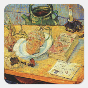 Stillleben mit Zeichenbrett von Vincent van Gogh Quadratischer Aufkleber