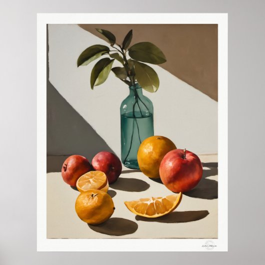 Stillleben mit Zitrusfrüchten und Glasflasche Post Poster (Vorne)