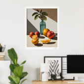 Stillleben mit Zitrusfrüchten und Glasflasche Post Poster (Heimbüro)
