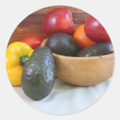 Stillleben Obst und Gemüse in Holzschüssel Runder Aufkleber (Vorderseite)