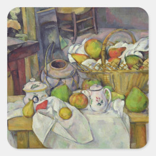 Stillleben Pauls Cezanne mit Korb, 1888-90 Quadratischer Aufkleber