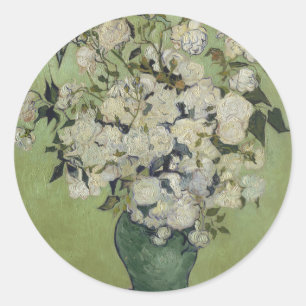 Stillleben Rosa Rosen in einer Vase von Van Gogh Runder Aufkleber