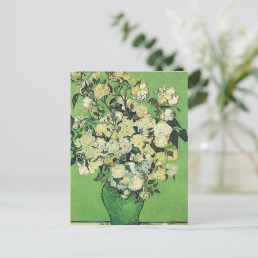 Stillleben - Rosa Rosen in Vase Vincent und Gogh, Postkarte (Stehend Vorderseite)