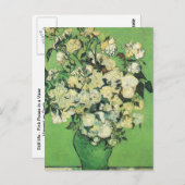 Stillleben - Rosa Rosen in Vase Vincent und Gogh, Postkarte (Vorne/Hinten)