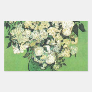Stillleben - Rosa Rosen in Vase Vincent und Gogh, Rechteckiger Aufkleber