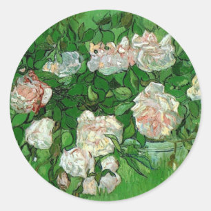 Stillleben: Rosa Rosen von Vincent van Gogh Runder Aufkleber